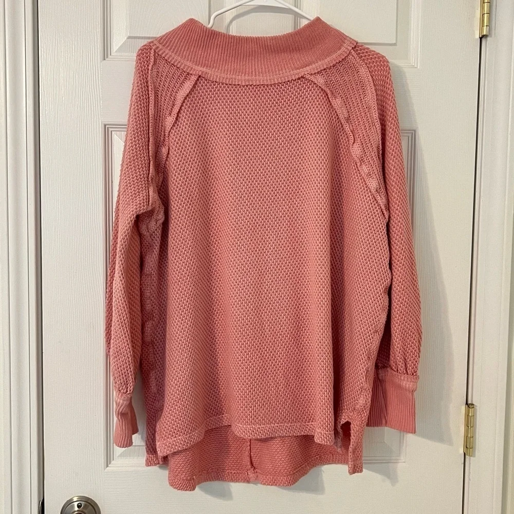 Free People We The Free She’s a Keeper Oversized Thermal Small Pink Sweater Top